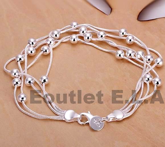 5-ROW BEADED SILVER BRACELET-20.5cm
